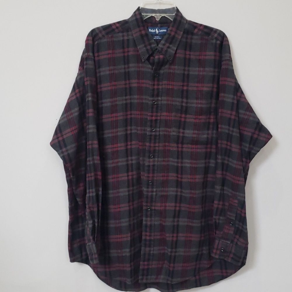 Ralph Lauren Plaid Flannel Shirt Mens XL Blake Fit Gray Red Holiday Old Money